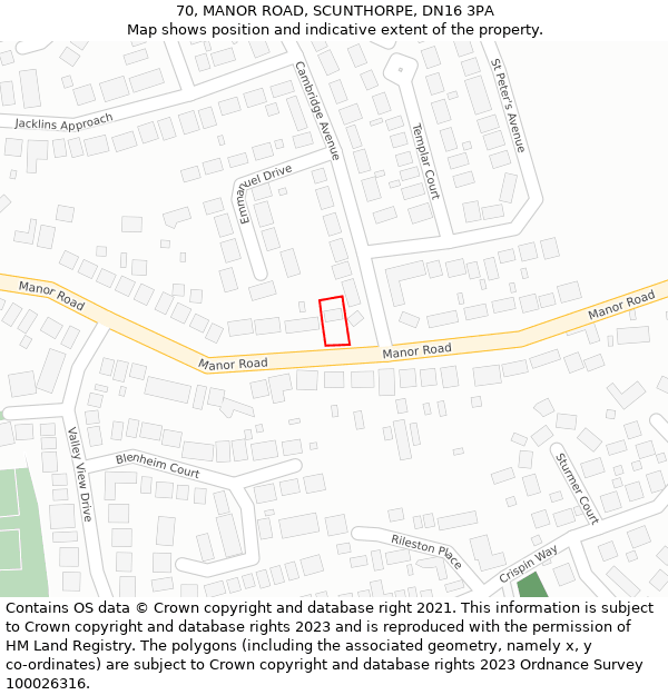 70, MANOR ROAD, SCUNTHORPE, DN16 3PA: Location map and indicative extent of plot