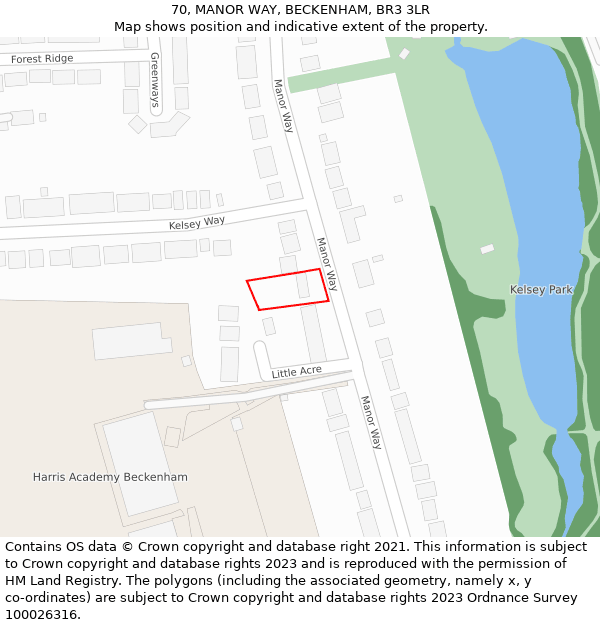 70, MANOR WAY, BECKENHAM, BR3 3LR: Location map and indicative extent of plot