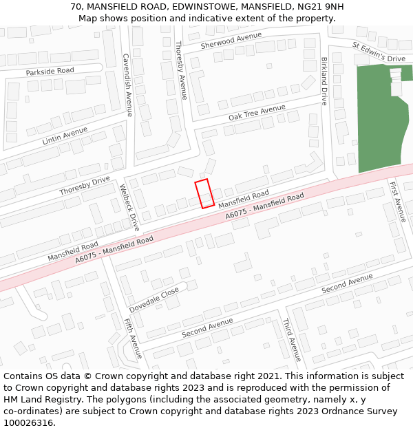 70, MANSFIELD ROAD, EDWINSTOWE, MANSFIELD, NG21 9NH: Location map and indicative extent of plot