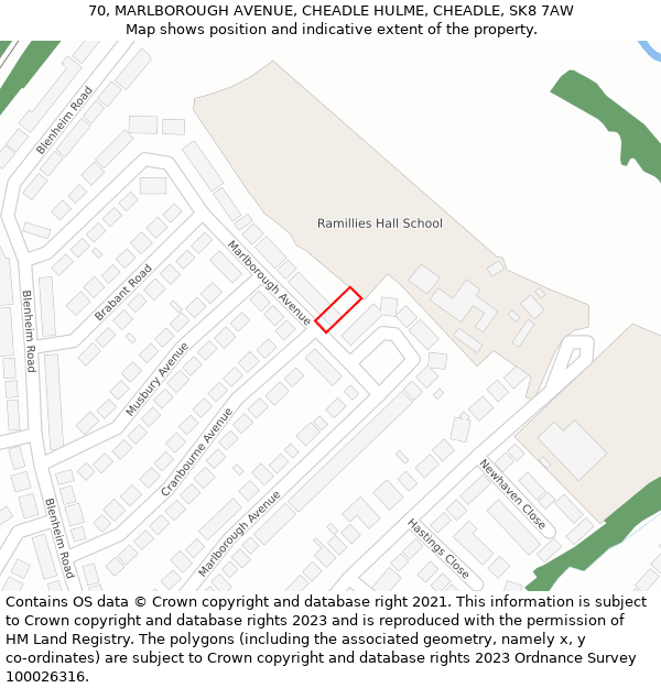 70, MARLBOROUGH AVENUE, CHEADLE HULME, CHEADLE, SK8 7AW: Location map and indicative extent of plot
