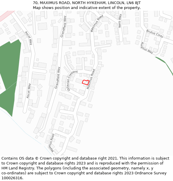 70, MAXIMUS ROAD, NORTH HYKEHAM, LINCOLN, LN6 8JT: Location map and indicative extent of plot