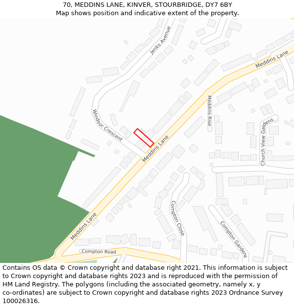 70, MEDDINS LANE, KINVER, STOURBRIDGE, DY7 6BY: Location map and indicative extent of plot