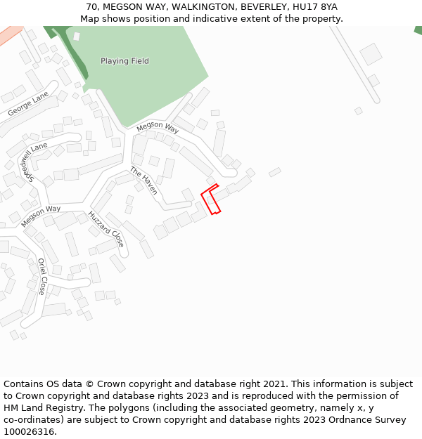 70, MEGSON WAY, WALKINGTON, BEVERLEY, HU17 8YA: Location map and indicative extent of plot