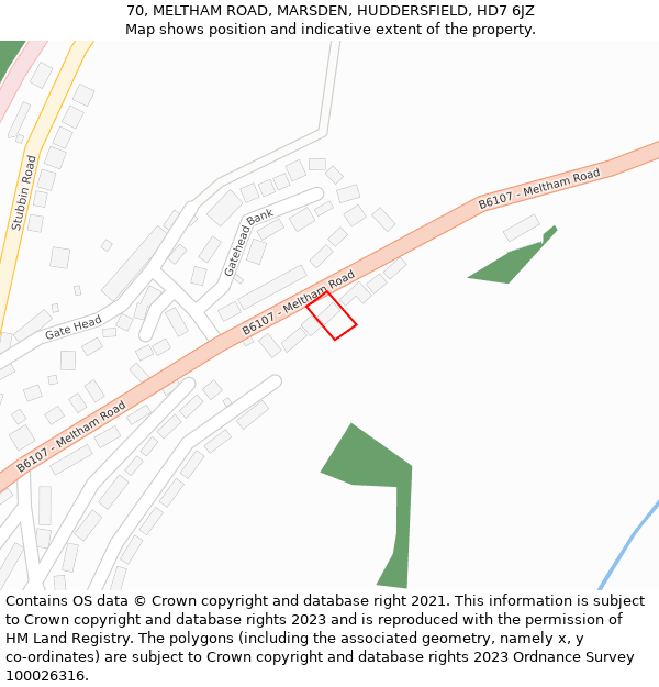 70, MELTHAM ROAD, MARSDEN, HUDDERSFIELD, HD7 6JZ: Location map and indicative extent of plot