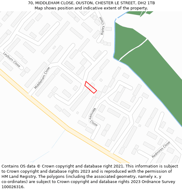 70, MIDDLEHAM CLOSE, OUSTON, CHESTER LE STREET, DH2 1TB: Location map and indicative extent of plot