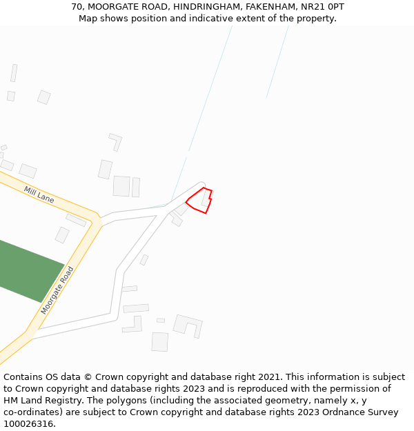 70, MOORGATE ROAD, HINDRINGHAM, FAKENHAM, NR21 0PT: Location map and indicative extent of plot