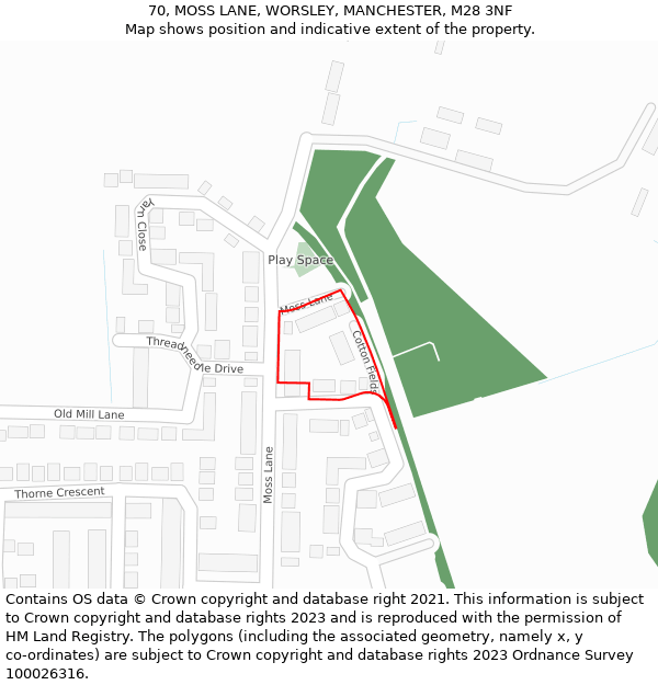 70, MOSS LANE, WORSLEY, MANCHESTER, M28 3NF: Location map and indicative extent of plot