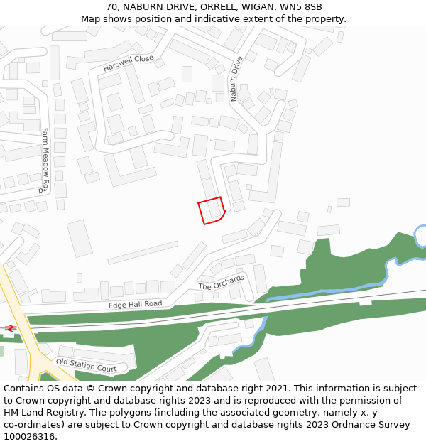 70, NABURN DRIVE, ORRELL, WIGAN, WN5 8SB: Location map and indicative extent of plot