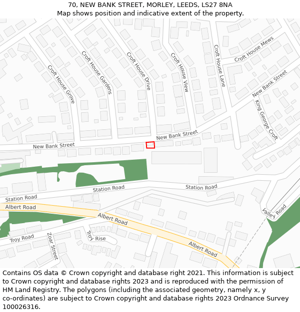 70, NEW BANK STREET, MORLEY, LEEDS, LS27 8NA: Location map and indicative extent of plot