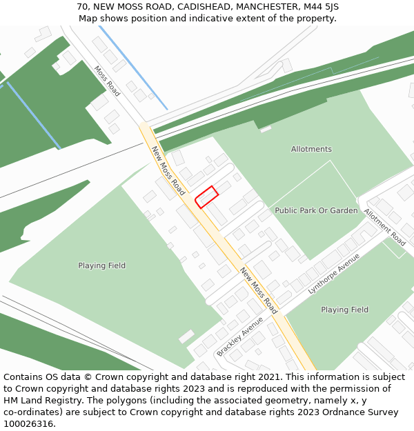 70, NEW MOSS ROAD, CADISHEAD, MANCHESTER, M44 5JS: Location map and indicative extent of plot