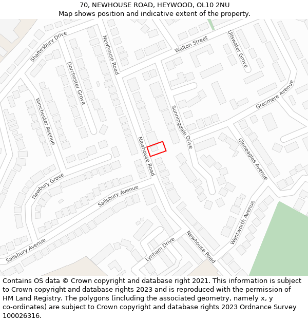 70, NEWHOUSE ROAD, HEYWOOD, OL10 2NU: Location map and indicative extent of plot