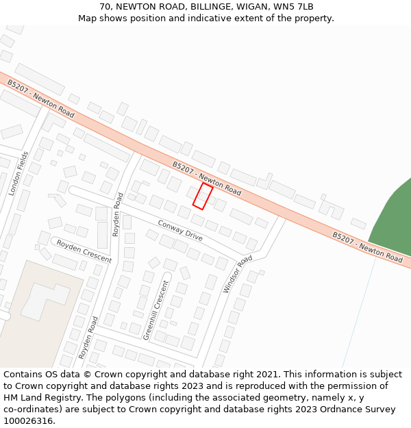 70, NEWTON ROAD, BILLINGE, WIGAN, WN5 7LB: Location map and indicative extent of plot