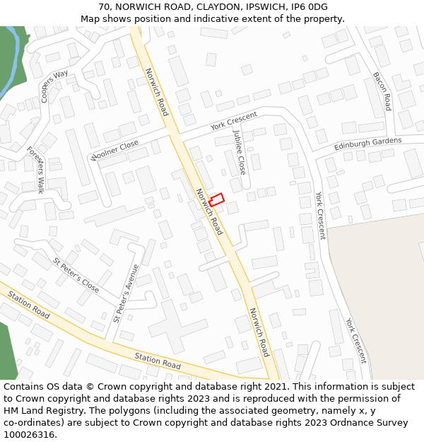 70, NORWICH ROAD, CLAYDON, IPSWICH, IP6 0DG: Location map and indicative extent of plot