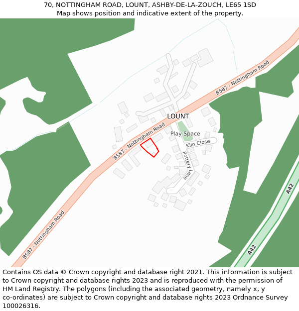 70, NOTTINGHAM ROAD, LOUNT, ASHBY-DE-LA-ZOUCH, LE65 1SD: Location map and indicative extent of plot