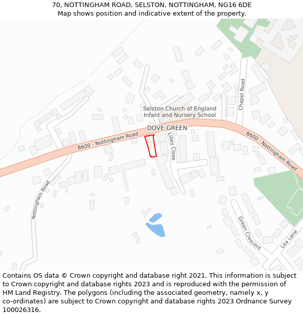 70, NOTTINGHAM ROAD, SELSTON, NOTTINGHAM, NG16 6DE: Location map and indicative extent of plot