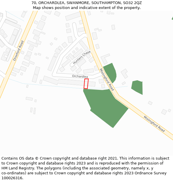 70, ORCHARDLEA, SWANMORE, SOUTHAMPTON, SO32 2QZ: Location map and indicative extent of plot