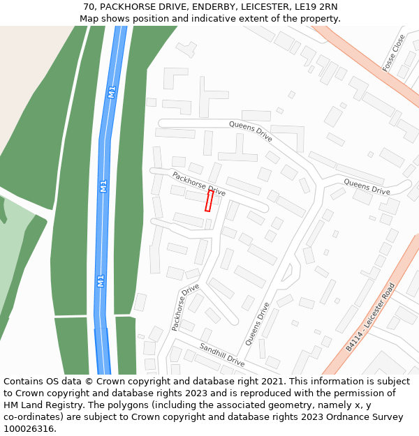 70, PACKHORSE DRIVE, ENDERBY, LEICESTER, LE19 2RN: Location map and indicative extent of plot