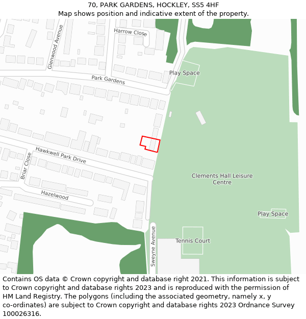 70, PARK GARDENS, HOCKLEY, SS5 4HF: Location map and indicative extent of plot