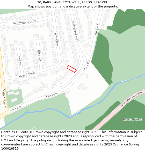 70, PARK LANE, ROTHWELL, LEEDS, LS26 0EU: Location map and indicative extent of plot