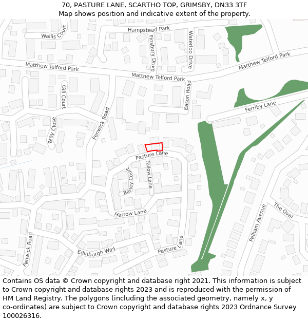 70, PASTURE LANE, SCARTHO TOP, GRIMSBY, DN33 3TF: Location map and indicative extent of plot