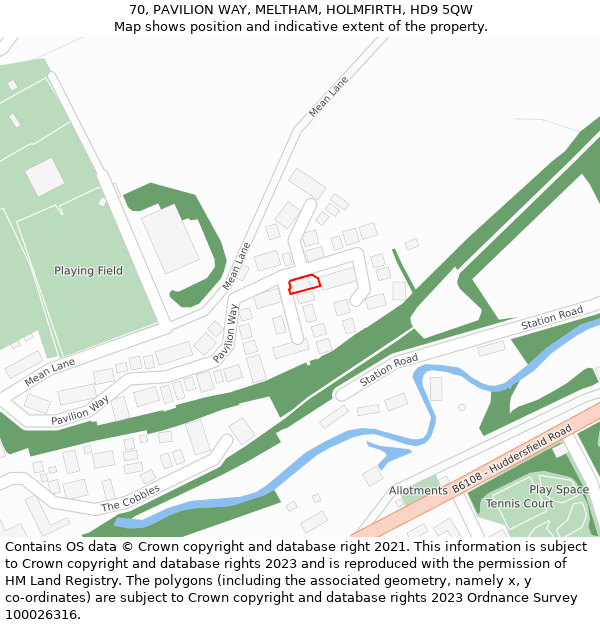 70, PAVILION WAY, MELTHAM, HOLMFIRTH, HD9 5QW: Location map and indicative extent of plot