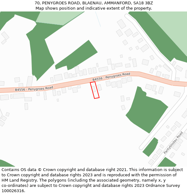 70, PENYGROES ROAD, BLAENAU, AMMANFORD, SA18 3BZ: Location map and indicative extent of plot