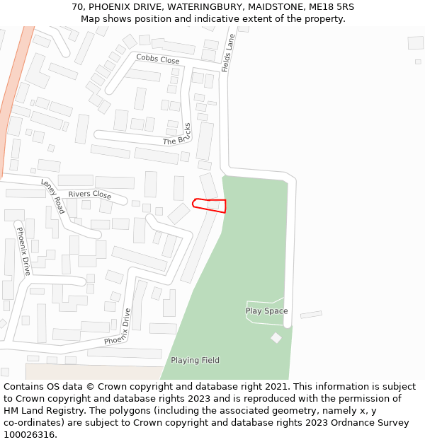 70, PHOENIX DRIVE, WATERINGBURY, MAIDSTONE, ME18 5RS: Location map and indicative extent of plot
