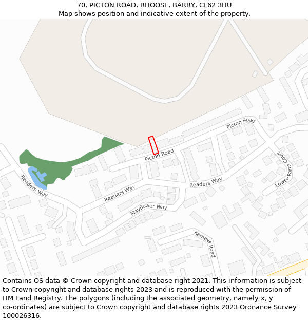 70, PICTON ROAD, RHOOSE, BARRY, CF62 3HU: Location map and indicative extent of plot