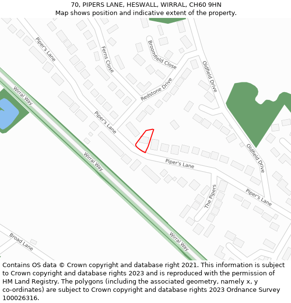 70, PIPERS LANE, HESWALL, WIRRAL, CH60 9HN: Location map and indicative extent of plot