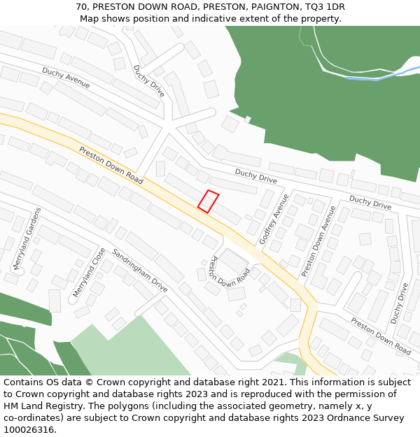 70, PRESTON DOWN ROAD, PRESTON, PAIGNTON, TQ3 1DR: Location map and indicative extent of plot
