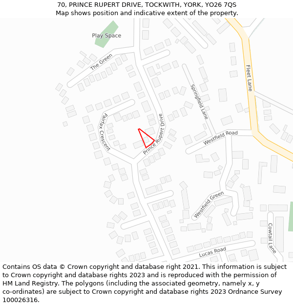 70, PRINCE RUPERT DRIVE, TOCKWITH, YORK, YO26 7QS: Location map and indicative extent of plot