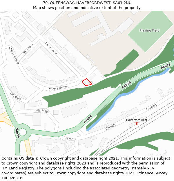 70, QUEENSWAY, HAVERFORDWEST, SA61 2NU: Location map and indicative extent of plot