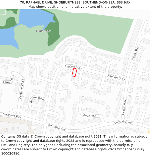 70, RAPHAEL DRIVE, SHOEBURYNESS, SOUTHEND-ON-SEA, SS3 9UX: Location map and indicative extent of plot