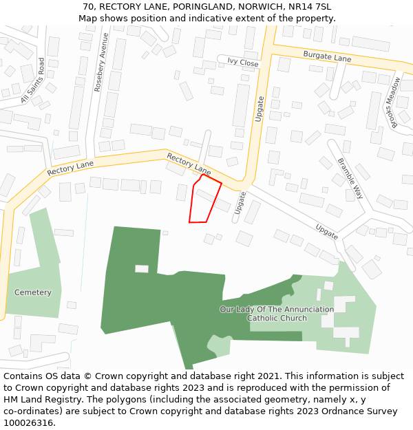 70, RECTORY LANE, PORINGLAND, NORWICH, NR14 7SL: Location map and indicative extent of plot