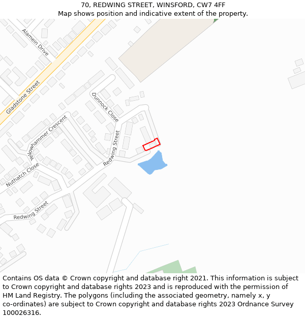 70, REDWING STREET, WINSFORD, CW7 4FF: Location map and indicative extent of plot