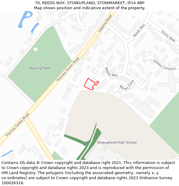 70, REEDS WAY, STOWUPLAND, STOWMARKET, IP14 4BP: Location map and indicative extent of plot