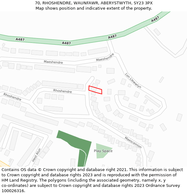 70, RHOSHENDRE, WAUNFAWR, ABERYSTWYTH, SY23 3PX: Location map and indicative extent of plot