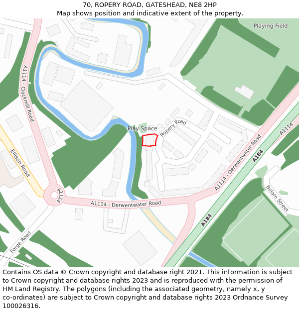 70, ROPERY ROAD, GATESHEAD, NE8 2HP: Location map and indicative extent of plot