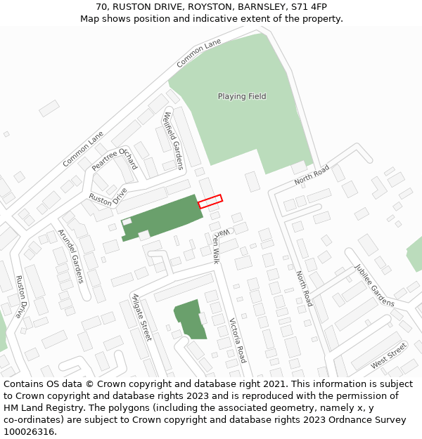 70, RUSTON DRIVE, ROYSTON, BARNSLEY, S71 4FP: Location map and indicative extent of plot