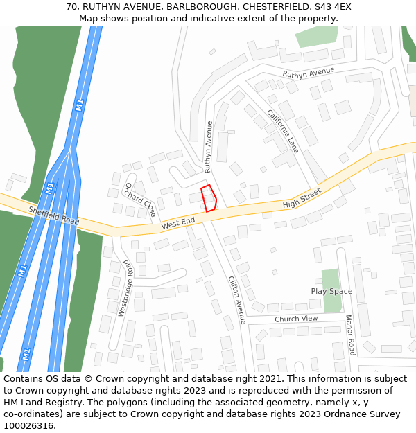 70, RUTHYN AVENUE, BARLBOROUGH, CHESTERFIELD, S43 4EX: Location map and indicative extent of plot