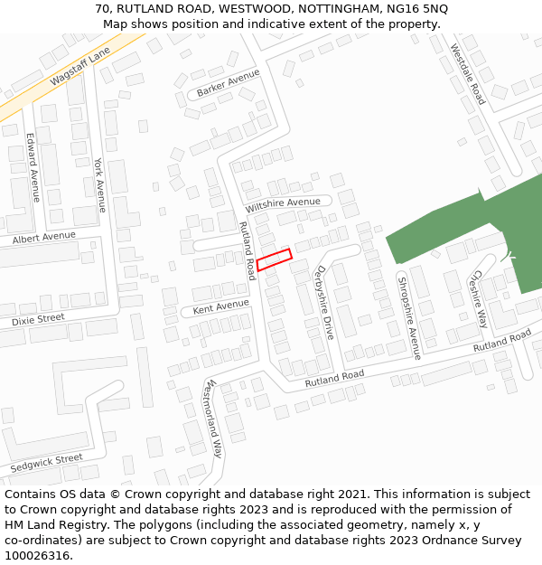 70, RUTLAND ROAD, WESTWOOD, NOTTINGHAM, NG16 5NQ: Location map and indicative extent of plot