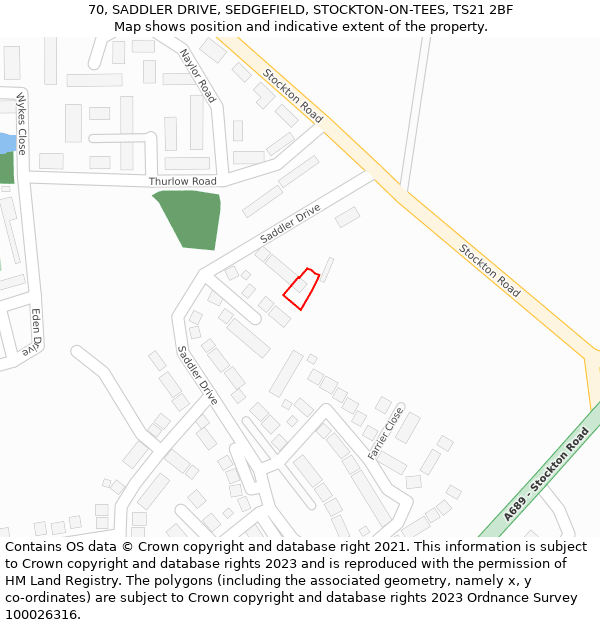 70, SADDLER DRIVE, SEDGEFIELD, STOCKTON-ON-TEES, TS21 2BF: Location map and indicative extent of plot