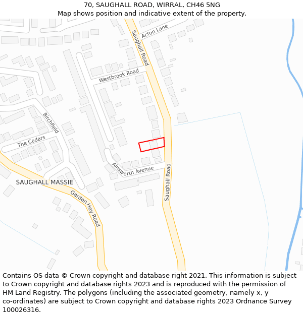 70, SAUGHALL ROAD, WIRRAL, CH46 5NG: Location map and indicative extent of plot