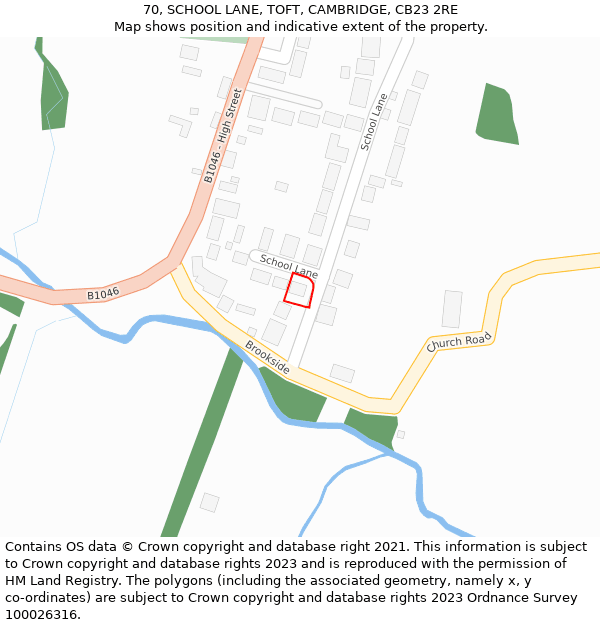 70, SCHOOL LANE, TOFT, CAMBRIDGE, CB23 2RE: Location map and indicative extent of plot