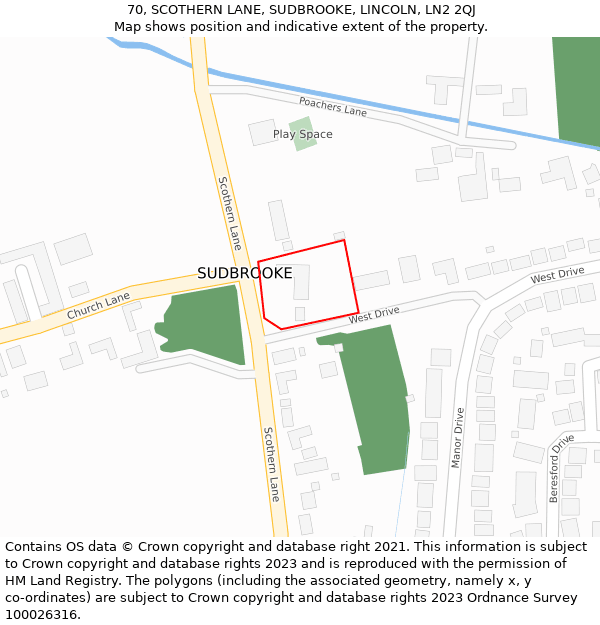 70, SCOTHERN LANE, SUDBROOKE, LINCOLN, LN2 2QJ: Location map and indicative extent of plot