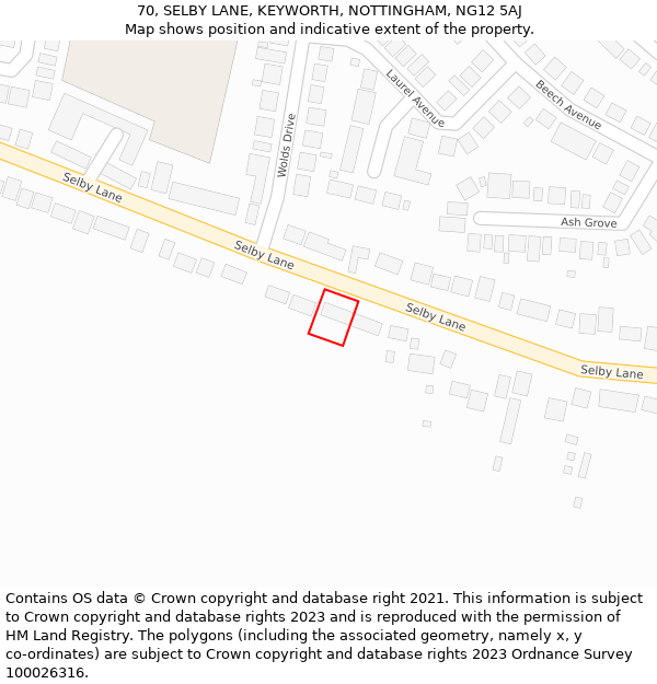 70, SELBY LANE, KEYWORTH, NOTTINGHAM, NG12 5AJ: Location map and indicative extent of plot