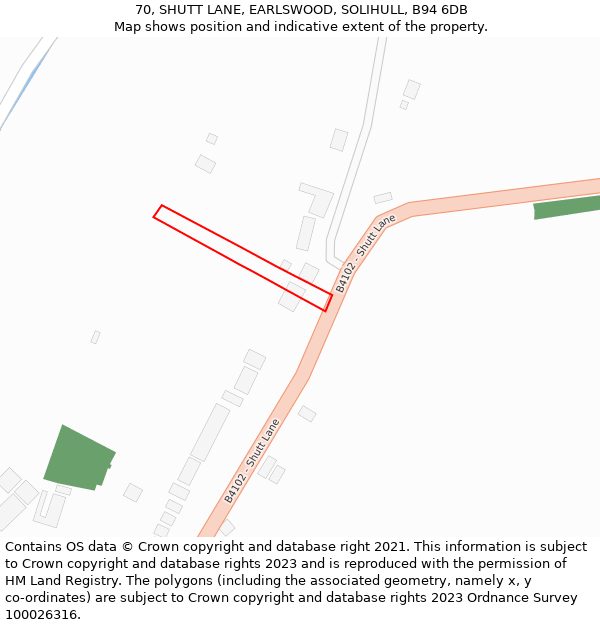 70, SHUTT LANE, EARLSWOOD, SOLIHULL, B94 6DB: Location map and indicative extent of plot