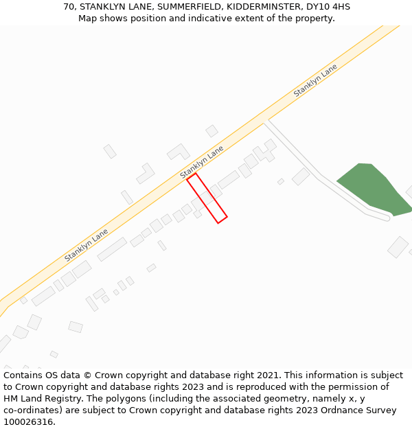 70, STANKLYN LANE, SUMMERFIELD, KIDDERMINSTER, DY10 4HS: Location map and indicative extent of plot