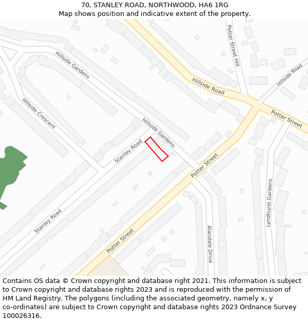 70, STANLEY ROAD, NORTHWOOD, HA6 1RG: Location map and indicative extent of plot