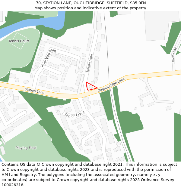 70, STATION LANE, OUGHTIBRIDGE, SHEFFIELD, S35 0FN: Location map and indicative extent of plot